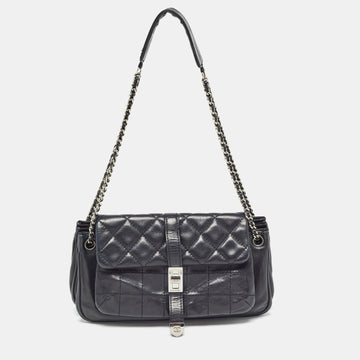 CHANEL Black Quilted Leather Mademoiselle Lock Accordion Flap Bag