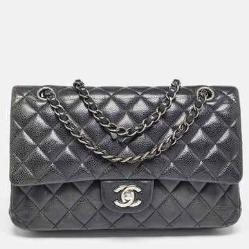 CHANEL Navy Blue Quilted Caviar Leather Medium Classic Double Flap Bag