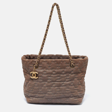 CHANEL Brown Quilted Caviar Leather Wild Stitch Tote