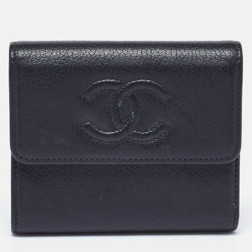 CHANEL Black Leather Timeless CC Flap Trifold Wallet