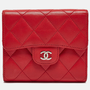 CHANEL Red Quilted Leather CC Trifold Wallet