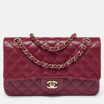 CHANEL Red Quilted CaviarLeather Medium Classic Double Flap Bag