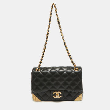 CHANEL Black Quilted Leather Mini Rock The Corner Flap Bag