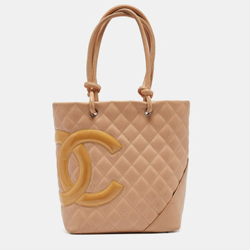 CHANEL Beige Quilted Leather Small Cambon Ligne Tote