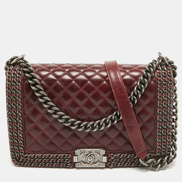 CHANEL Burgundy Leather New Medium Chain Around Boy Flap Bag