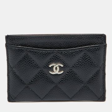 CHANEL Black Quilted Caviar Leather Classic Card Holder