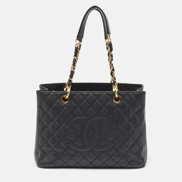 CHANEL Black Quilted Caviar Leather GST Shopper Tote