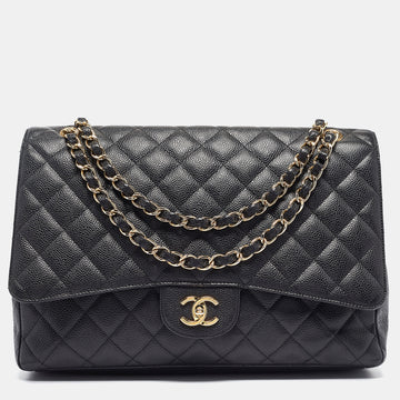 CHANEL Black Quilted Caviar Leather Maxi Classic Single Flap Bag