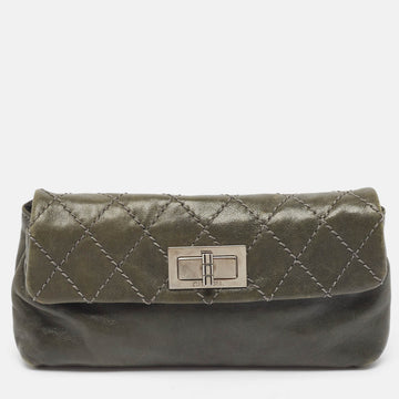 CHANEL Grey Quilted Leather Mademoiselle Flap Clutch