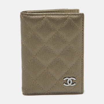 CHANEL Metallic Quilted Caviar Leather CC Logo Card Case