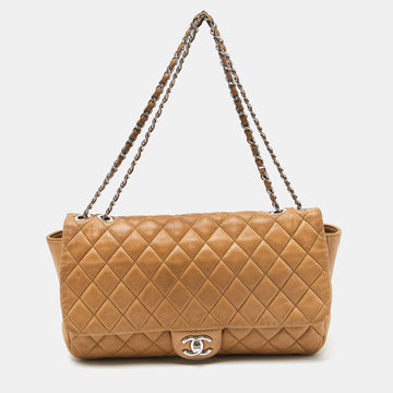 CHANEL Beige Quilted Leather Jumbo Coco Rain Flap Bag