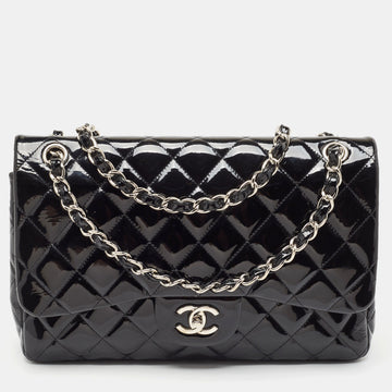 CHANEL Black Quilted Patent Leather Jumbo Classic Double Flap Bag