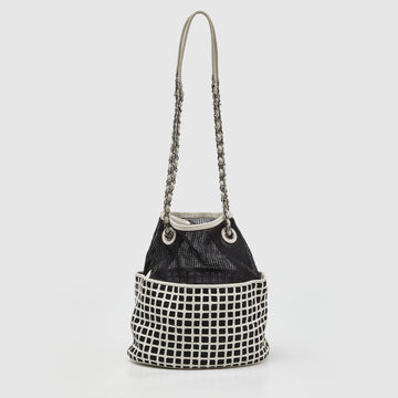 CHANEL Black/White Mesh and Leather Bucket Bag