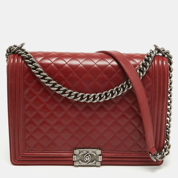 CHANEL Red Quilted Leather Large Boy Flap Bag