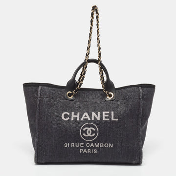 CHANEL Black Raffia Large Deauville Tote