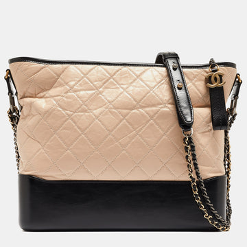 CHANEL Black/Light Pink Quilted Leather Large Gabrielle Hobo