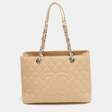 CHANEL Beige Quilted Caviar Leather GST Shopper Tote