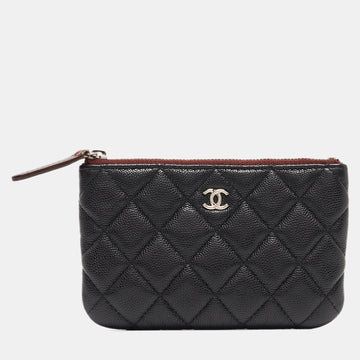 CHANEL Black Quilted Caviar Leather Mini O-Case Zip Pouch