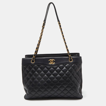 CHANEL Black Quilted Leather Large Coco Vintage Timeless Tote