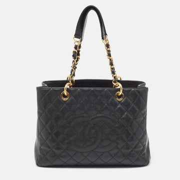 CHANEL Black Quilted Caviar Leather GST Shopper Tote