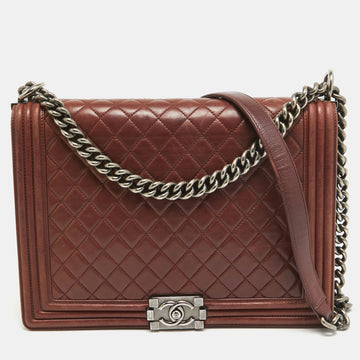 CHANEL Burgundy Quilted Leather Large Boy Bag