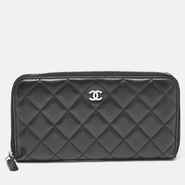 CHANEL Black Quilted Leather Classic Zip Around Wallet