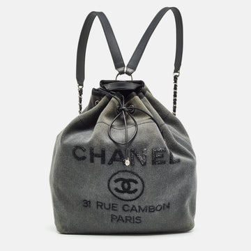 CHANEL Dark Grey Denim Sequins Deauville Backpack