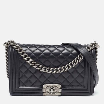 CHANEL Black Quilted Leather Medium Boy Flap Bag