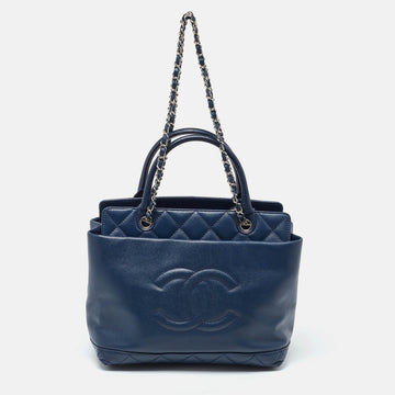 CHANEL Blue Caviar Quilted Leather CC Soft Chain Tote