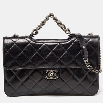 CHANEL Black Quilted Glossy Leather Large Perfect Edge Flap Bag
