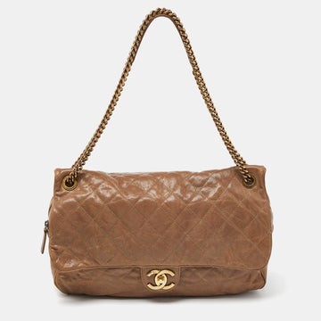 CHANEL Brown Quilted Caviar Leather Large Shiva Flap Bag