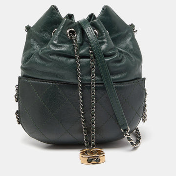 CHANEL Green Quilted Leather Small Gabrielle Bucket Bag
