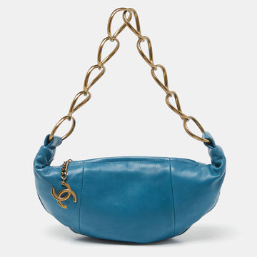 CHANEL Blue Leather CC Ring Hobo