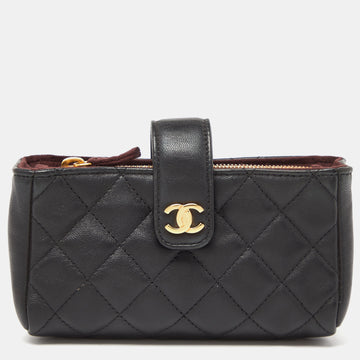 CHANEL Black Quilted Leather CC Holder Pouch