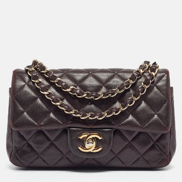 CHANEL Plum Quilted Leather Rectangular Classic Flap Bag