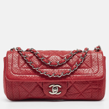CHANEL Red Perforated Leather CC Flap Bag