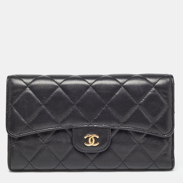 CHANEL Black Quilted Leather Classic L Flap Wallet
