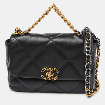 CHANEL Black Quilted Leather Small 19 Flap Bag