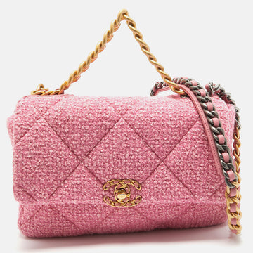 CHANEL Pink Quilted Tweed 19 Large Flap Bag