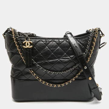 CHANEL Black Quilted Aged Leather Medium Gabrielle Hobo