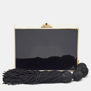 CHANEL Beige/Black Satin Vintage Box Bag