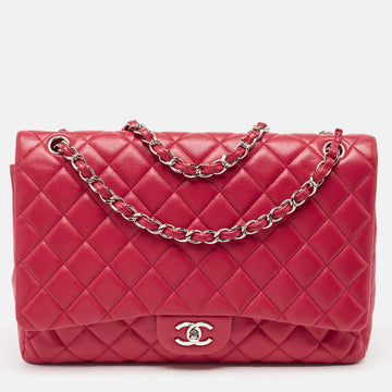 CHANEL Red Quilted Leather Maxi Classic Single Flap Bag