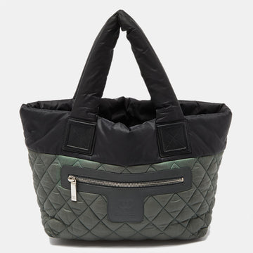 CHANEL Green/Grey Quilted Nylon Coco Cocoon Tote