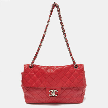 CHANEL Red Quilted Leather Maxi Classic Single Flap Bag