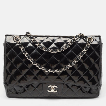CHANEL Black Quilted Patent Leather Maxi Classic Single Flap Bag