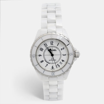 CHANEL White Ceramic Stainless Steel J12 H0970 Women's Wristwatch 38 mm