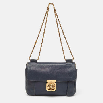 CHLOE Navy Blue Leather Medium Elsie Shoulder Bag