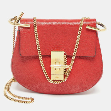 CHLOE Red Leather Small Drew Chain Crossbody Bag