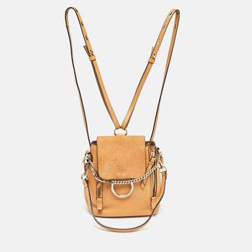 CHLOE Tan Leather and Suede Mini Faye Daye Backpack