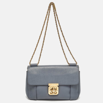 CHLOE Ash Blue Leather Medium Elsie Shoulder Bag